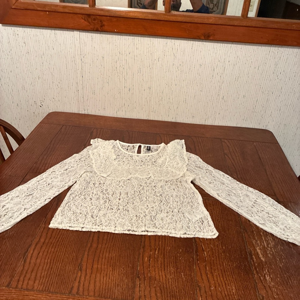 Divided H&M White Lace Shirt Women’s XS Bell Cuffs Prairie Cottage